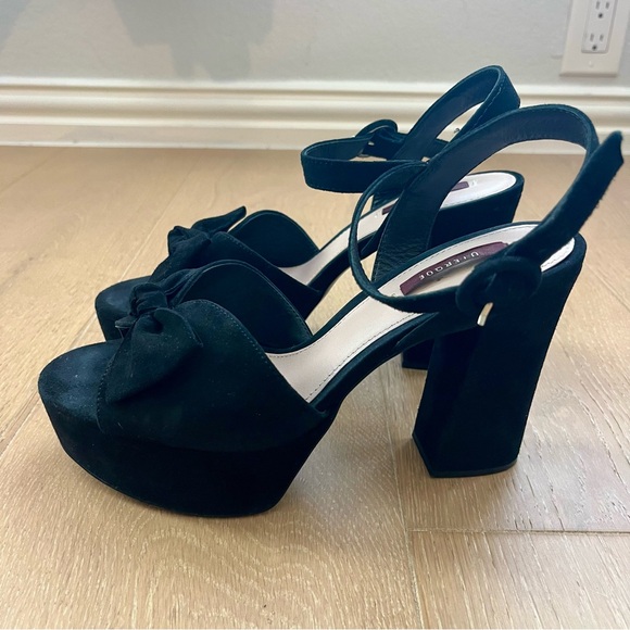 Uterque Black Suede Platform Sandals - Picture 1 of 5